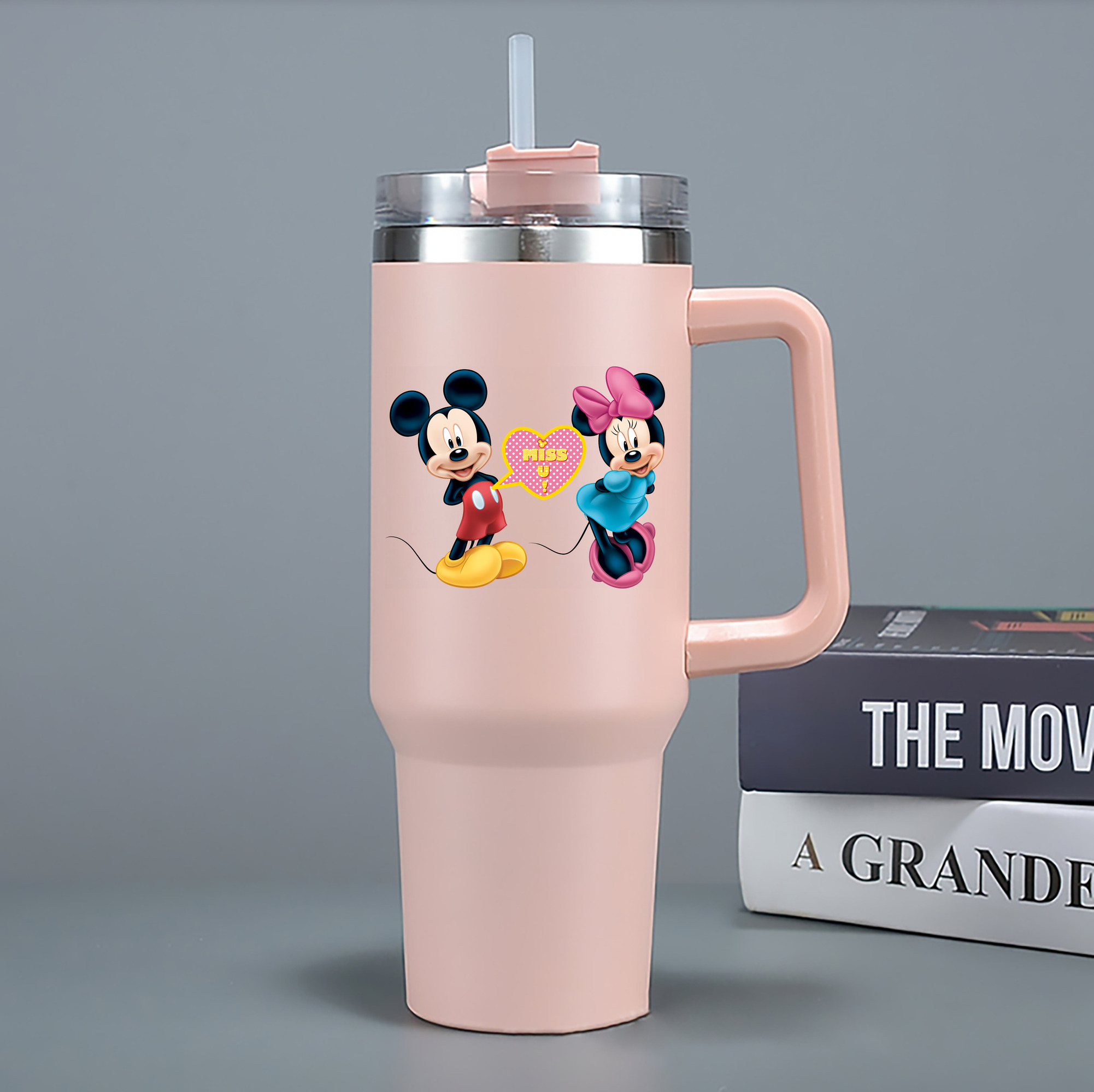 （画像用） ミッキーマウス Mickey Mouse 1200mL車用タンブラー - クリスタルステッカー（プラスチックストロー付き）